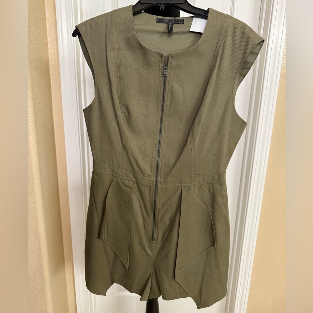 BCBGMaxAzria Olive Green Zip-Front Romper